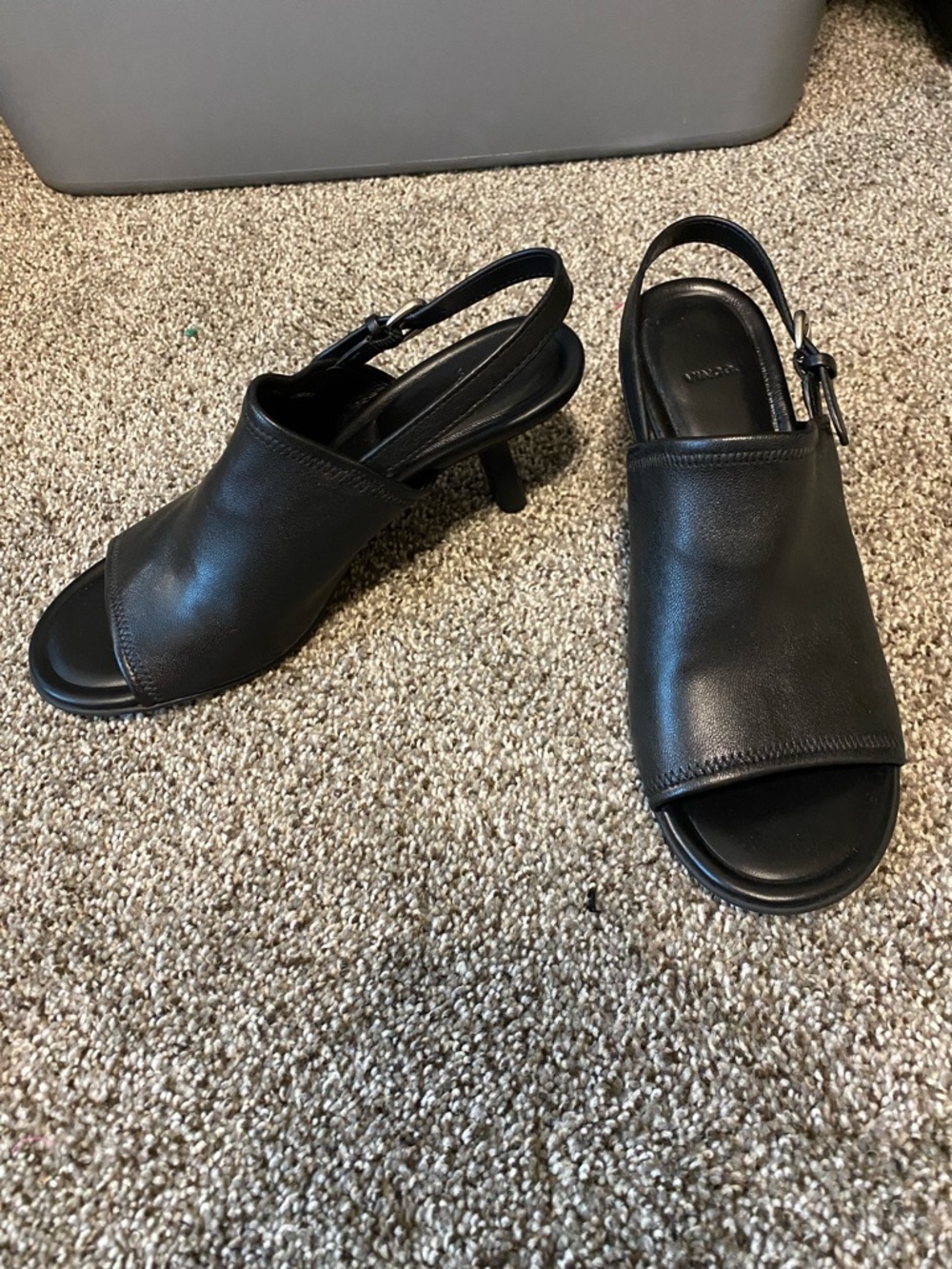 Vince Black Leather Open-Toe Slingback Heels